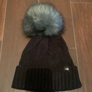Black NorthFace beanie with Pom ball